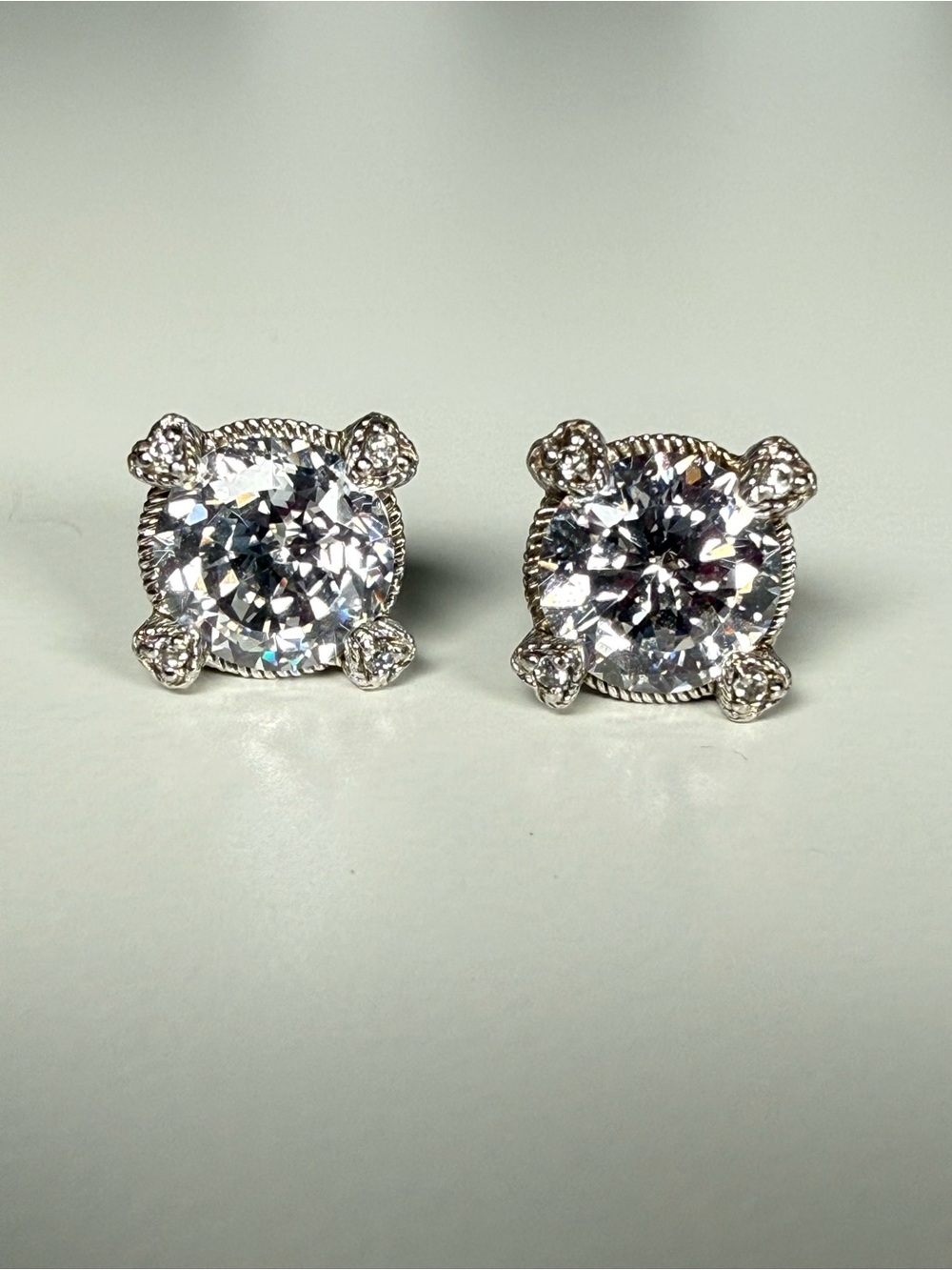 Judith Ripka 925 Sterling Silver Large CZ Statement Stud Earrings